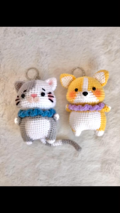 Móc khóa chú chó Corgi và mèo béo bằng len đáng yêu - móc khóa len - có sẵn hàng