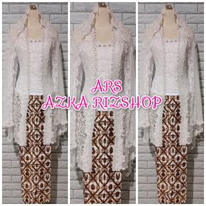 set kebaya akad nikah kebaya brukat kutubaru kebaya brukat tunik modern kebaya kutubaru putih + slendang mutiara