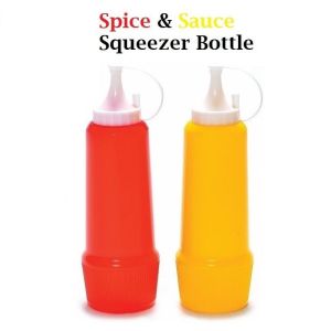 Spice & Sauce Squeezer Bottle Red and Yellow Plastic Dispenser for Ketchup Mustard