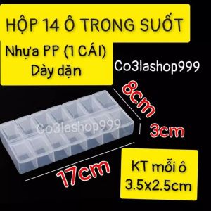 Hộp 14 ô (ngăn) nhựa PP trong suốt đựng đá nail phụ kiện nhỏ (1 CÁI)