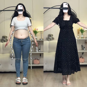 Black French Floral Print Summer Dress Womens Long Short Sleeve Square Collar Slimming plus Size Cover Belly A-Line Skirt