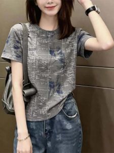 Retro Print Loose Fit Slimming T-Shirt Short Sleeve Top