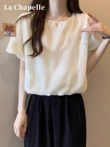 Áo Sơ Mi Chiffon Tay Ngắn La Chapelle Phong Cách Pháp Mùa Hè Mới Cho Nữ Dáng Rộng Cổ Chữ V Màu Trơn Thường Ngày