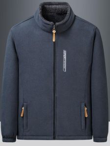 Thickened Fleece Jacket Mens Dad Cardigan Particle Velvet Top Autumn Outerwear Fluffy Interior Warm Outer Clothes for Hiking