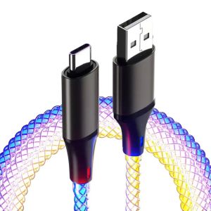 66W 6A USB To Type C Data Wires Fast Charging RGB Breathing Luminous Gradient Light Data Cable Dual Type-C Fast Charging Cords