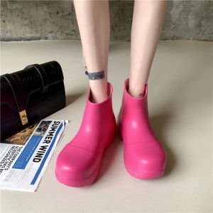 IELGY fashion Korean style big head short rain boots womens outer wear thick-soled water shoes flat bottom