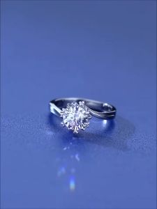925 Sterling silver Moissanite Diamond Ring Womens Six Claw Snowflake Twisted Arm Diamond Ring