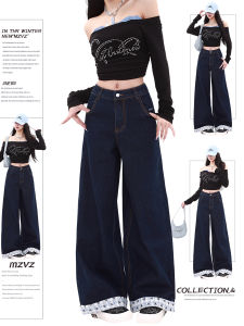 Quần Jeans Denim Ống Rộng Kiểu Dáng Thẳng Thêu Viền Thắt Nút Bướm Mùa Xuân Quần Dài Thường Ngày Cho Nữ