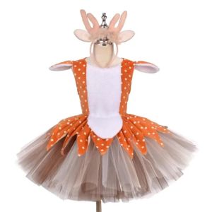 Cute Elk Tulle Tutu Skirt for Girls Princess Dress for Holiday Party Performance Tulle Skirt Set for Halloween Stage Show
