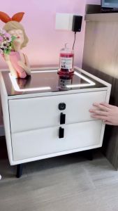 Tủ đầu giường Táp đầu giường cao cấp Smart Home có khóa vân tay thông minh tích hợp Loa Blutooth cổng USB sạc cảm ứng không dây đèn Led đổi 3 màu