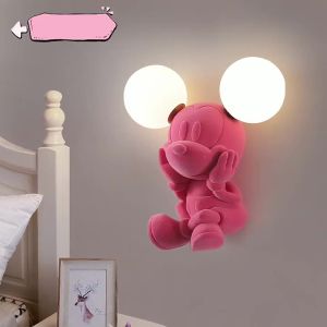 ห้องเด็กโคมไฟติดผนังสาวอบอุ่นห้องนอนโคมไฟข้างเตียงการ์ตูนมิกกี้เมาส์ออกแบบไฟตกแต่งห้องเจ้าหญิง