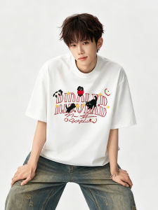 OULUDE | American Cartoon Embroidered White T Shirt Casual Teen