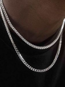 3mm Four-Side Cutting Three-Dimensional Chain Titanium Steel Fine Necklace Student Street Stylish Choker Boys Single Wear with Pendant