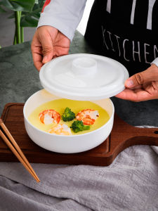 Bát Thủy Tinh Sứ Xương Nấu Trứng Hấp Cỡ Lớn Có Nắp Bát Hấp Thịt Cỡ Lớn Dùng Trong Gia Đình Có Thể Dùng Trong Lò Vi Sóng