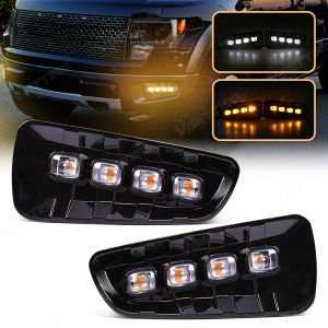Đèn LED Chạy Ban Ngày DRL Tích Hợp Xi Nhan Động Đèn Sương Mù Màu Đen Chất Liệu ABS Dành Cho Xe Ford Raptor SVT F150 2010-2014 Phụ Kiện Ô Tô