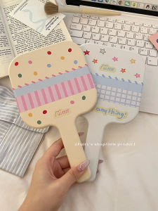 กระจกแต่งหน้า LED แบบพกพาสำหรับนักเรียน มีไฟส่องสว่าง กระจกขนาดเล็ก สีชมพู เซ็ตแต่งหน้า ความคมชัดสูง