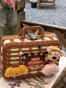 Baby Birthday Gift Basket Handwoven Wicker Storage Box Cartoon Theme Celebration Favor Ideal for One Month Old Baby Ceremony