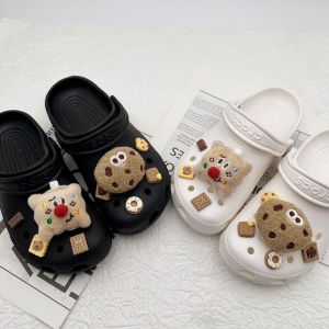 Crocs Jibbitz Charms Cute Plush Biscuit Shoe Buckle Coffee Colored Doll Black Curly Fur Ball Shoe Decoration Detachable Shoe Flower for Crocs