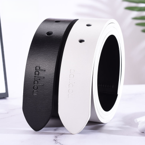White Needle Buckle Perforated Leisure Mens Belt