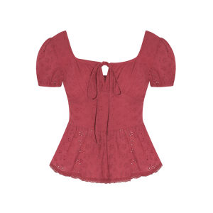 YIKEXIAOYEMEI | Áo Sơ Mi Ngắn Tay Màu Đỏ Giảm Cân Vintage