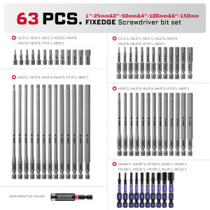 Geinxurn 63PCS Screwdriver Bit Set 1"/2"/4"/6" Hex Fixedge Driver Bit Set S2 Alloy Steel Magnetic Driver Bits Kit With Holder