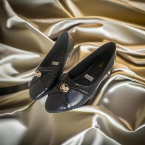 SY04 flatshoes sepatu wanita hitam karet untuk kerja sekolah kuliah