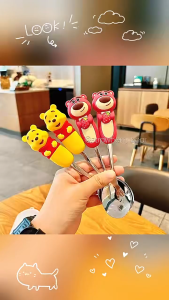 Strawberry Winnie the Pooh Stainless Steel Fork Spoon Student High-value Tableware Cute Shock-resistant Childrens Spoon