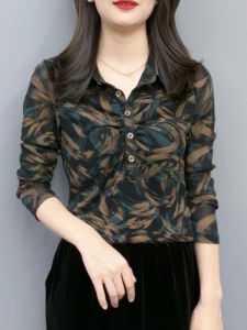 Slimming Long Sleeve Base Shirt for Women Mid-aged And Elderly Korean Style Straight Cut Autumn Top Meat Covering Womens Shirt