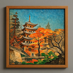 Tranh Nghệ thuật "Chùa Tháp Mùa Thu" VIETSMART ART - Acrylic trên toan vải 40 x 40cm