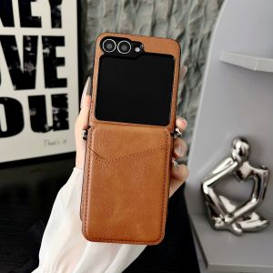 szhaiyu | For Samsung Galaxy Z Flip 8 7E 7 6 5 4 3 Leather Wallet Phone Case With Retro Cowhide Pattern With Card Slot Holder Protection
