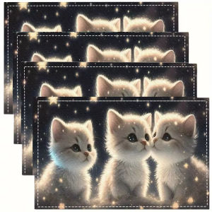 VIKAMA Starry Sky Cute Cat Placemat Waterproof and Oil-Resistant Restaurant Picnic Afternoon Tea Instagram-Style Healing Decor