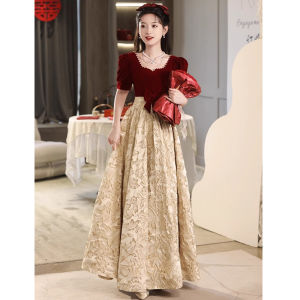 Red Wine Color Wedding Dress Elegant mid Waist a Line Skirt Short Sleeve Zipper Back Style for Marriage Engagement Party