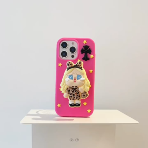 3D Telescopic Stand Cute Cartoon Crying Baby Girl Silicone Phone Case for iPhone 13 14 15 16 17 Pro Max Casing Soft Silicone Cover for iPhone 16 Pro Max Case