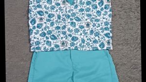 Setelan seragam batik tosca sekolah paud nasional lengan pendek anak laki-laki