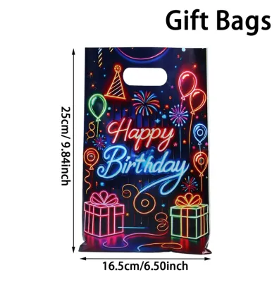 10/25/50pcs Fluorescent Themed Art Graffiti Candy Bag Gift Packaging Bag Glow Happy Birthday Party Supplies Baby Shower Gift Bag