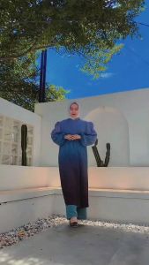 One Set Long Tunik Ceruty Gradasi Babydoll Premium Setelan Celana Wanita Terbaru Kekinian