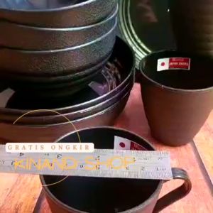MURAH set piring mangkuk cangkir ramen hitam isi 6 pcs campur atau 2 piring 2 cangkir 2 mangkuk