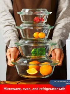 Microwave Safe Glass Bowl High Temperature Resistant Home Use Soup Bowl Egg Frying Rice Bowl with Lid Noodles Stew Dishware