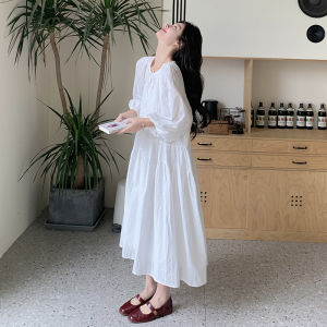 French Style Casual Loose Womens Dress Soft Comfortable Polyester Fiber Spring Autumn Season Long Sleeve A-Line Skirt