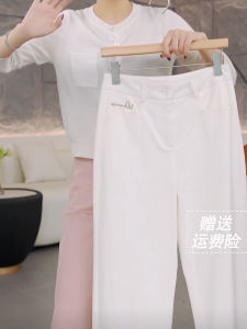 High Waist Straight Leg Tencel Cotton Pants Nine Points Wide Leg Slimming Design Spring Summer New Style for Petite Women