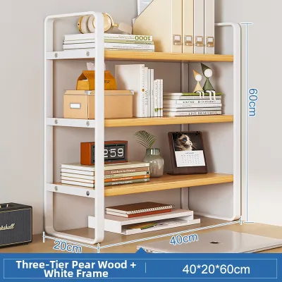 Desktop Multi-Layer Storage Rack Office Cosmetic Organizer Bookshelf Wood Board Iron Frame Straight Shape Economic Type