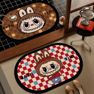 Labubu Bathroom Absorbent Silicon Dendroid Mat Toilet Entrance Anti-slip Quick Dry Foot Pad Home Decorative Oval Shaped Mat