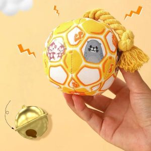 Cute Dog Chew Ball with Bell and Rope Soft Elastic Animal Pattern Musical Sound Durable Pet Toy for Indoor Outdoor Play Dog Foot