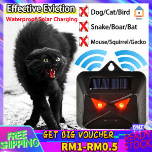 【Malaysia Spot Sale】Solar Ultrasonic Animal Chaser Repeller 24h Work Outdoor Use Garden Repellent Deterrent Cat Dog Bird Fox Sonic Deterrent Solar Powered with Motion Sensor Flashing LED Light Waterproof Scarer Repellent