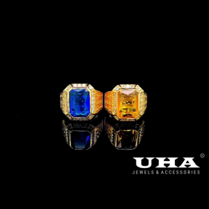 N1303 Nhẫn nam có lot lòng đính đá màu phong thủy cao cấp UHA