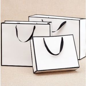 White Paper Bag Black Border Gift Craft Paper Gift Plain Rope Handle Hand bag