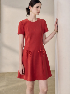 Roey s house | Waist Cinching Bow A-line Red Dress