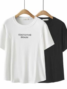 Áo Thun Nữ Tay Ngắn Cổ Tròn Dáng Rộng in Chữ Mùa Hè 2024 Phong Cách Hàn Quốc Cotton Thường Ngày