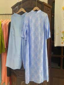 ÁO DÀI NỮ LỤA T.Ơ T.Ằ.M XÁ HỶ DƠI XANH BIỂN FROM TRUYỀN THỐNG VÀ CỔ ĐÍNH ĐÁ PHA LÊ MẶC ĐI TIỆC  CƯỚI HỎI  LỄ CHÙA