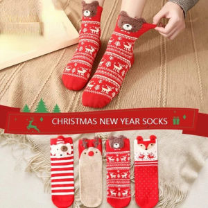 ถุงเท้ากวางเอลก์น่ารัก ผู้หญิง 3D ลาย พิมพ์ลายของคริสต์ ถุงเท้าลาย สำหรับผู้หญิง